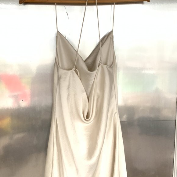 Aritzia Wilfred Harmonist Satin Dress Cowlneck Mini Dress Ivory Small - Picture 9 of 9
